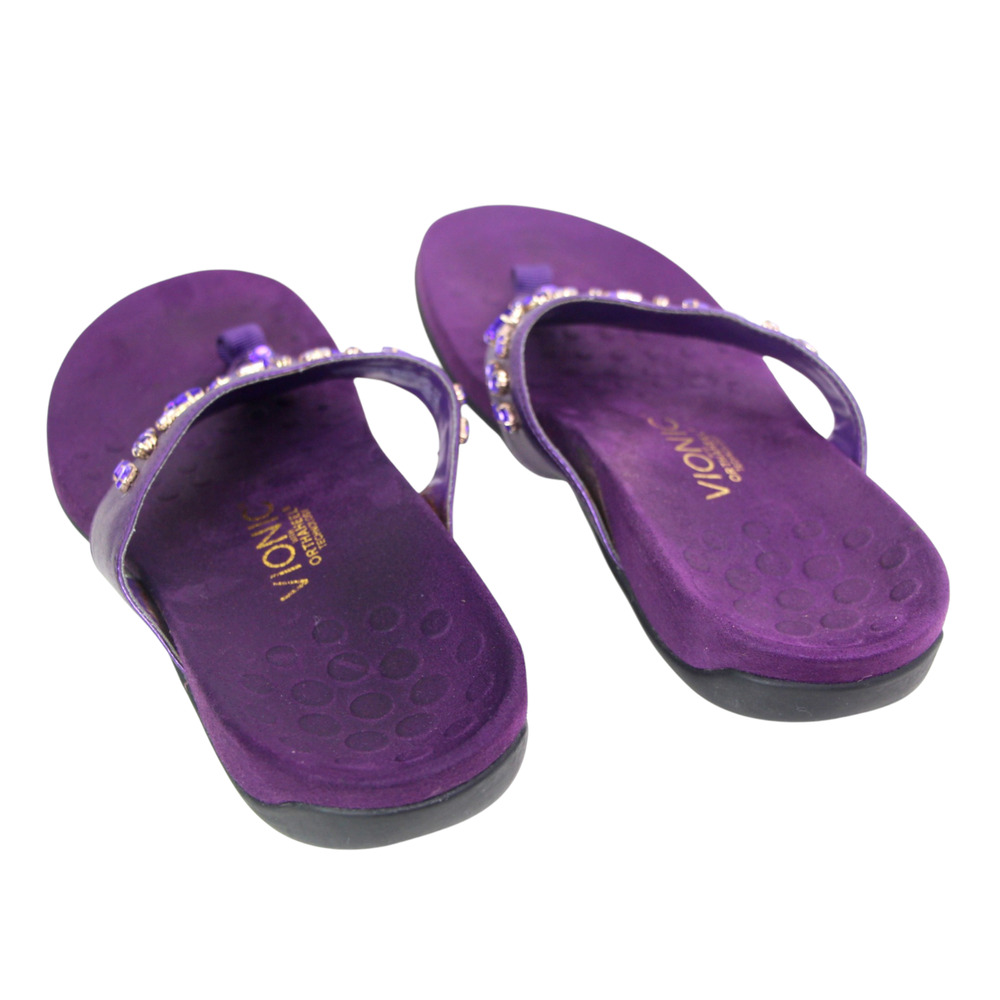 Vionic PURPLE FAUX LEATHER FLIP FLOP SANDALS MULES SHOES Size 9 US/40 EU - Picture 5 of 11